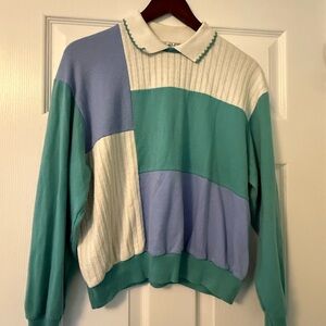 Teal and Lavender Colorblock Long Sleeve Top